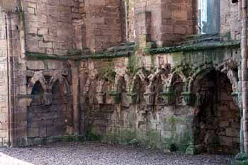 A row of arches in the main room of the Abbey