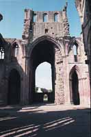 A view towards the altar of the main church aisles