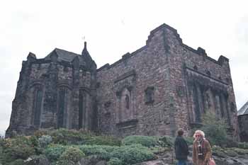 The back of the war memorial in the center of the castle