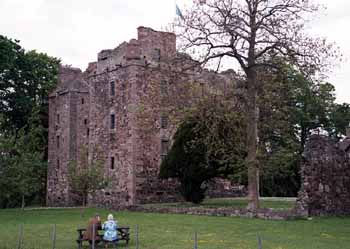 The short, square tower of Elcho Castle