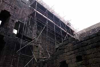 Scaffolding in the interior wall