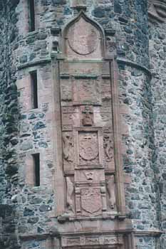 The ornate frontspiece to the tower, defaced by Conventanters